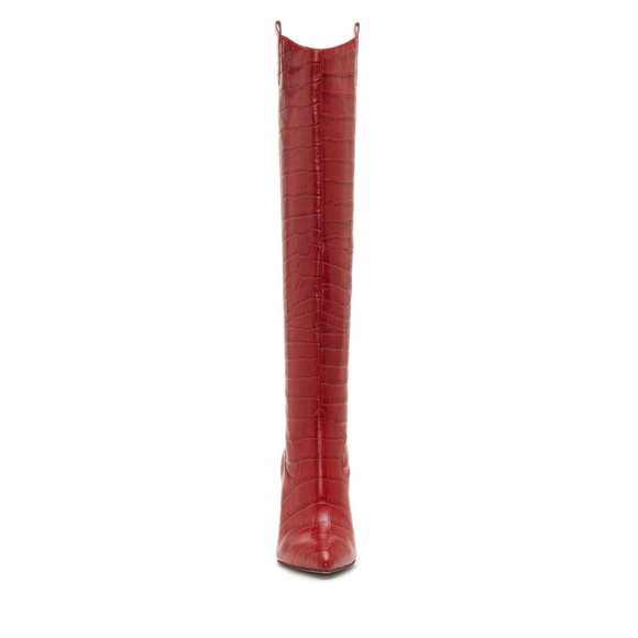 SOLD VINCE CAMUTO Kervana Pointy Toe Knee High Crocodile Boot Red 8.5 NEW - Picture 3 of 13